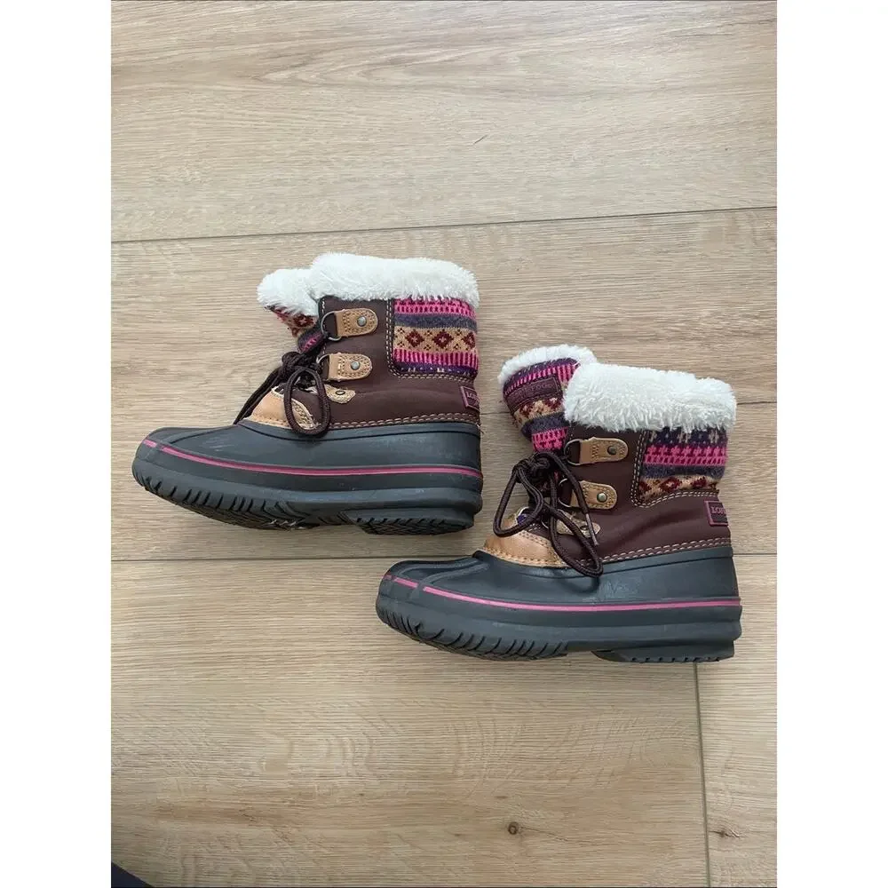 London Fog Girls Brown Pink Black Faux Fur Snow Boots Toddler Girl 12 #0184